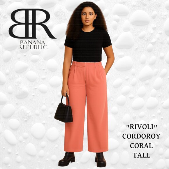🧡 Banana Republic TALL Ladies "RIVOLI" Corduroy Pants Coral WIDE NWOT - Picture 1 of 7